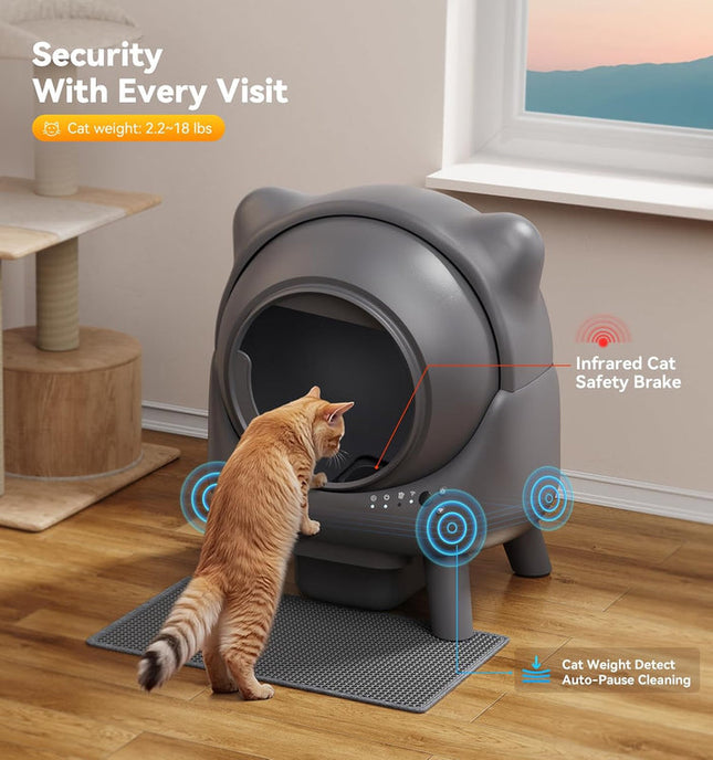 Automatic Self-Cleaning Cat Litter Box with Open Design and Odour Control