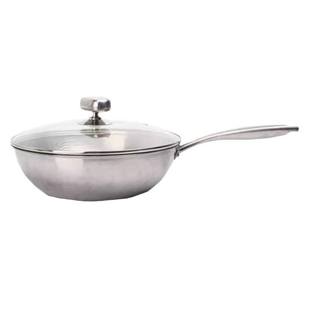 30cm Handmade Hammered Titanium Soup & Stir-Fry Pot with Tempered Glass Lid