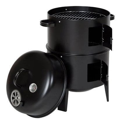 Compact Charcoal Smoking Grill for Outdoor BBQ, Multi-Tier Cooking System – Black
