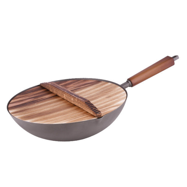 32cm Lightweight Titanium Cooking Wok with Induction Base and Wooden Lid