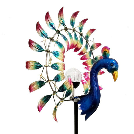 Illuminated Peacock Garden Wind Spinner – Large Metal Outdoor Yard Ornament