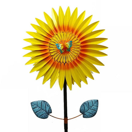Large Outdoor Wind Spinner Garden Stake with Rotating Blades and Coloured Glass Accents