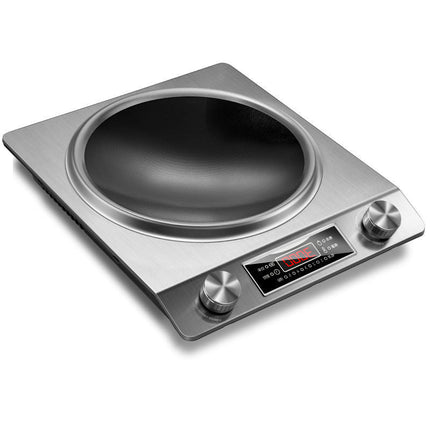 3500W Electric Cooking Hot Plate 25.5cm Silver Concave Surface with Dual Knob Control