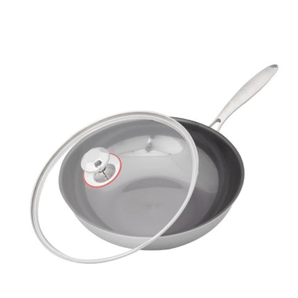 30cm Titanium Frying Pan with Tempered Glass Lid & Stainless Steel Handle – Non-Coated, Multi-Layer Construction