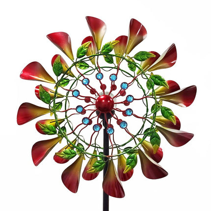 Outdoor Metal Kinetic Wind Spinner – Rotating Flower Garden Decoration