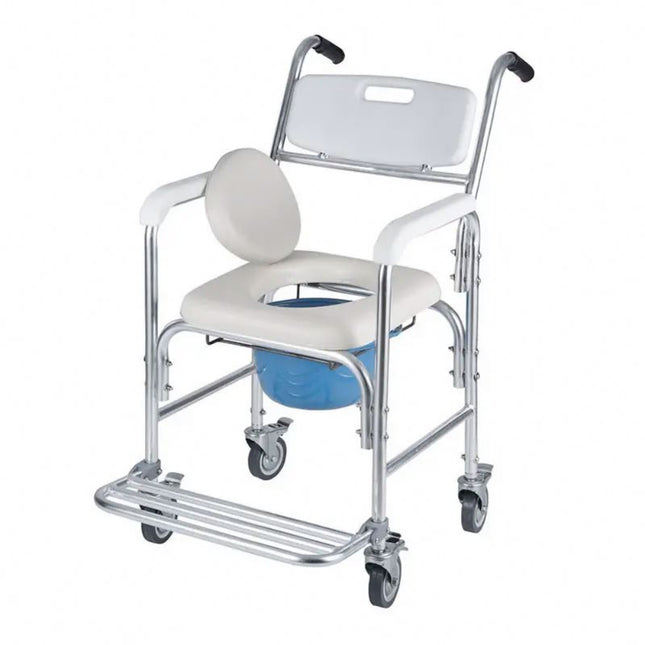 Portable Wheeled Commode Chair with Locking Castors and Flip-Up Armrests for Elderly and Disabled Users
