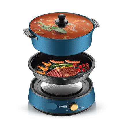Multi-Function Electric Cooking Pot 1350W with Heat Control & Tempered Glass Lid