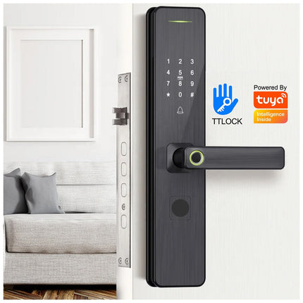 Keyless WiFi Fingerprint Door Lock with RFID Card, Password & Mechanical Key, Fits 38-100mm Doors