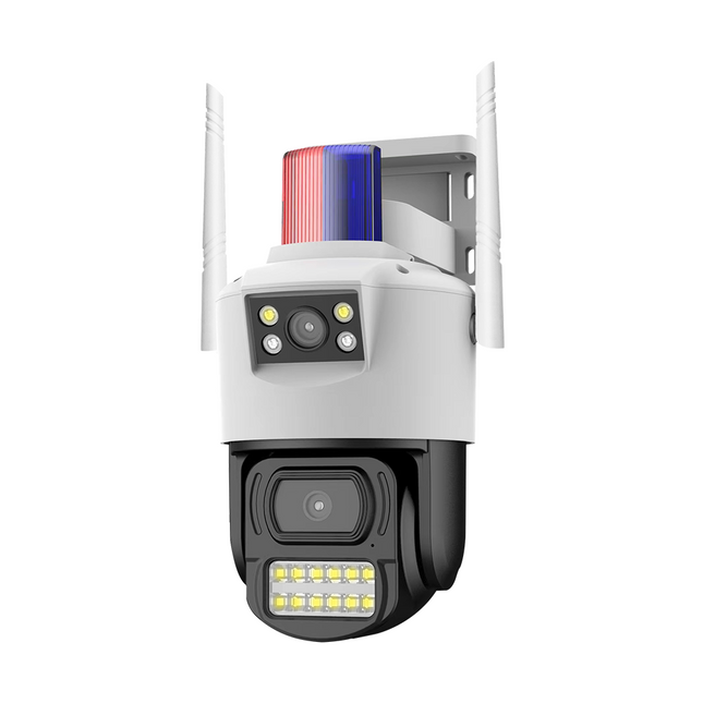 4G Outdoor IP Camera Dual Lens 4MP Pan 350 Degree Tilt 90 Degree Night Vision Two Way Audio