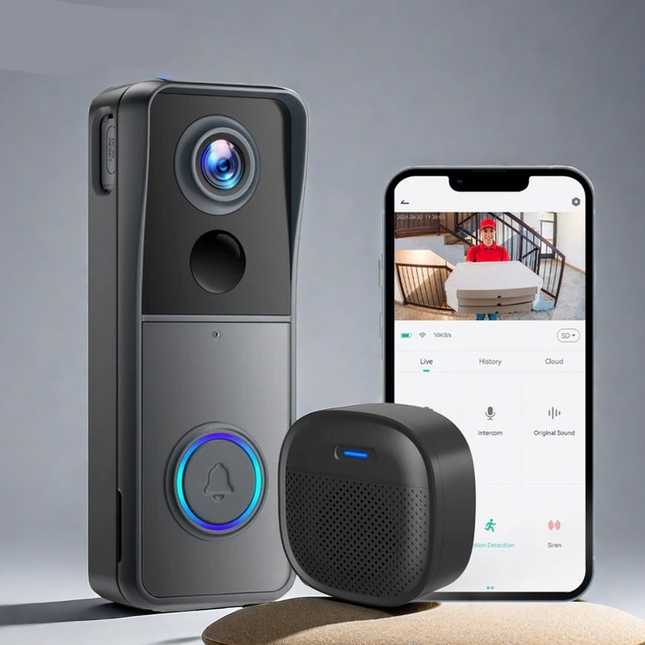 Wireless IP65 Waterproof Video Doorbell with PIR Motion Detection, Two-Way Audio & Night Vision