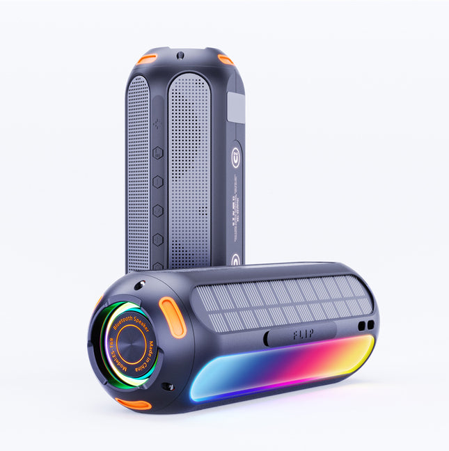 Portable 20W Bluetooth Speaker with RGB LED Lights, Solar Charging, IPX6 Waterproof, 5000mAh Battery