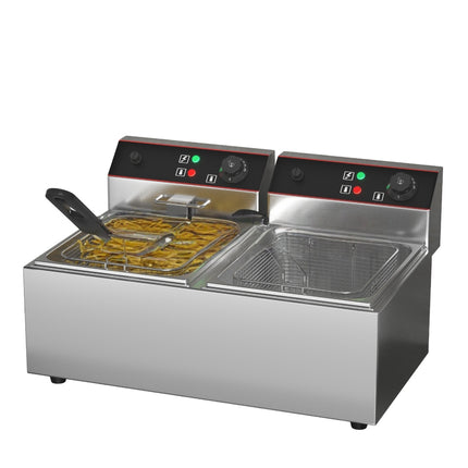Dual Tank Electric Deep Fryer 2500W + 2500W Stainless Steel Countertop Commercial Fryer