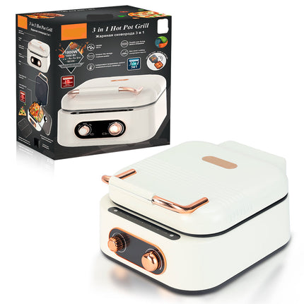 3-in-1 Electric Skillet & Hot Pot with Non-Stick Surface, Separate Heating Controls & 1800W Power