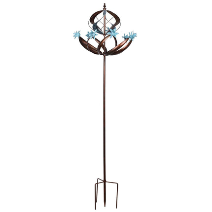 Solar Powered 3D Metal Kinetic Garden Spinner with Ground Stake Outdoor Decorative Feature