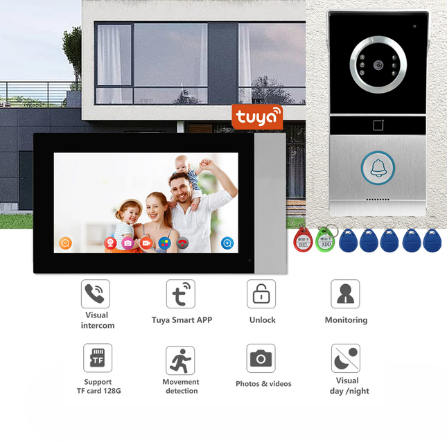 Smart Wired Video Doorbell Intercom with 7 Inch IPS Touch Screen, HD Camera & Motion Detection