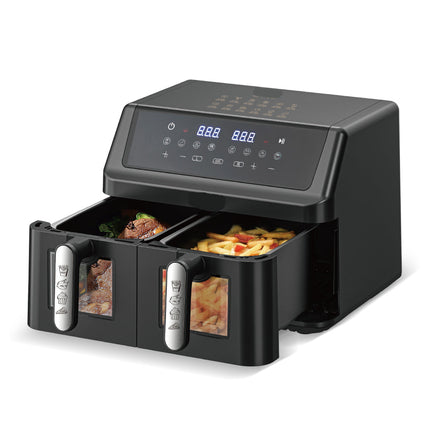 9L Dual Basket Air Fryer 2000W with Touchscreen Controls & Adjustable Temperature