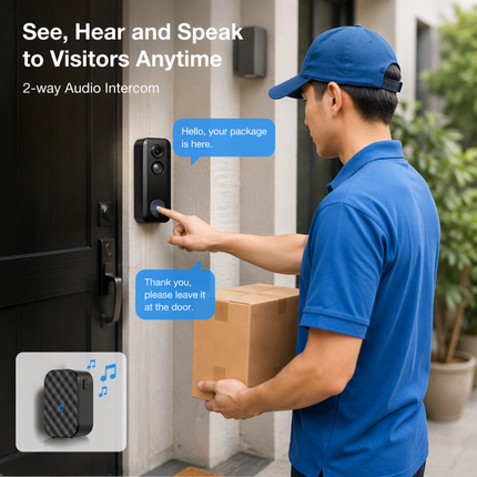 Wireless IP65 Weatherproof Video Doorbell with 2-Way Audio, PIR Motion Detection & 5200mAh Battery