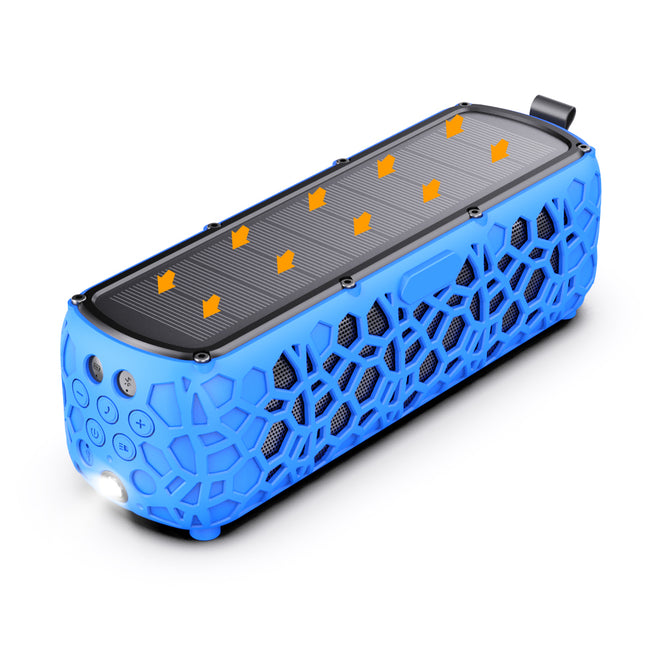 Portable Solar Powered Outdoor Bluetooth Speaker with LED Light and Shockproof Waterproof Design Blue