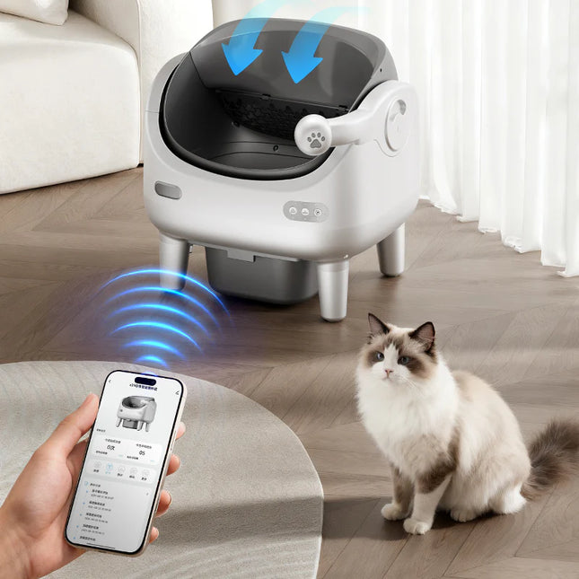 Intelligent Auto-Scooping Cat Litter Box with Mobile App, Quiet Performance, Extra-Large 80L Space