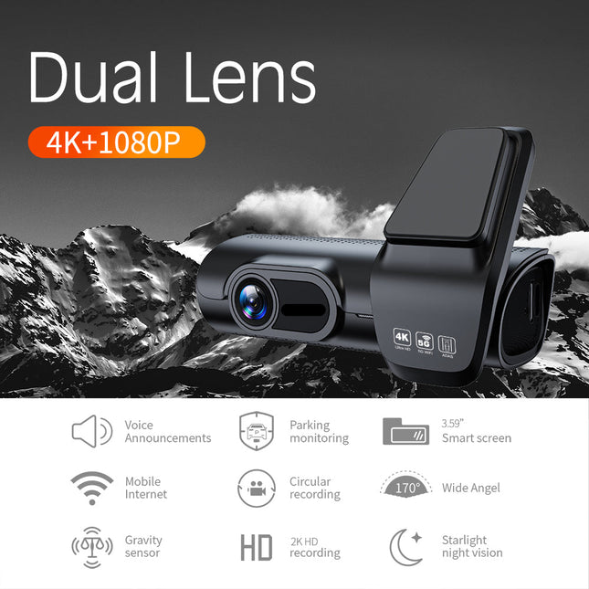 Dual Lens 4K Dash Camera with 2K Rear Camera, WiFi App Control, Loop Recording and ADAS Support