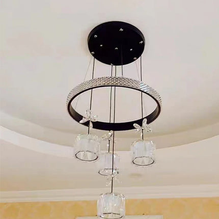 Modern 4 Light Crystal Pendant Ceiling Light Fixture for Dining Bedroom Black