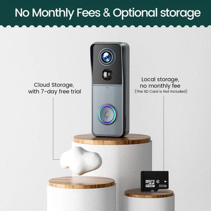 Wireless IP65 Waterproof Video Doorbell with PIR Motion Detection, Two-Way Audio & Night Vision