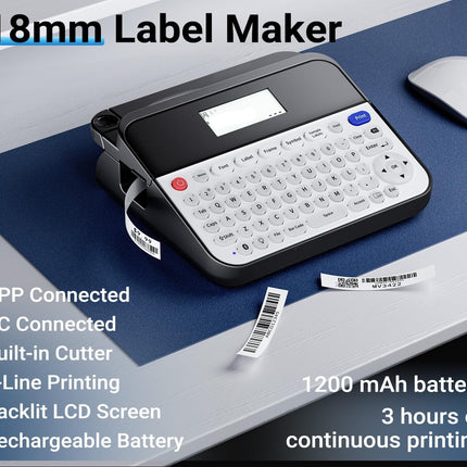 Portable Thermal Transfer Label Printer with 1200mAh Battery & 203 DPI High Resolution