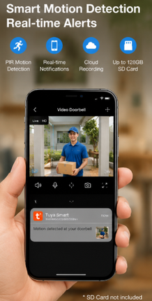 Wireless IP65 Weatherproof Video Doorbell with 2-Way Audio, PIR Motion Detection & 5200mAh Battery