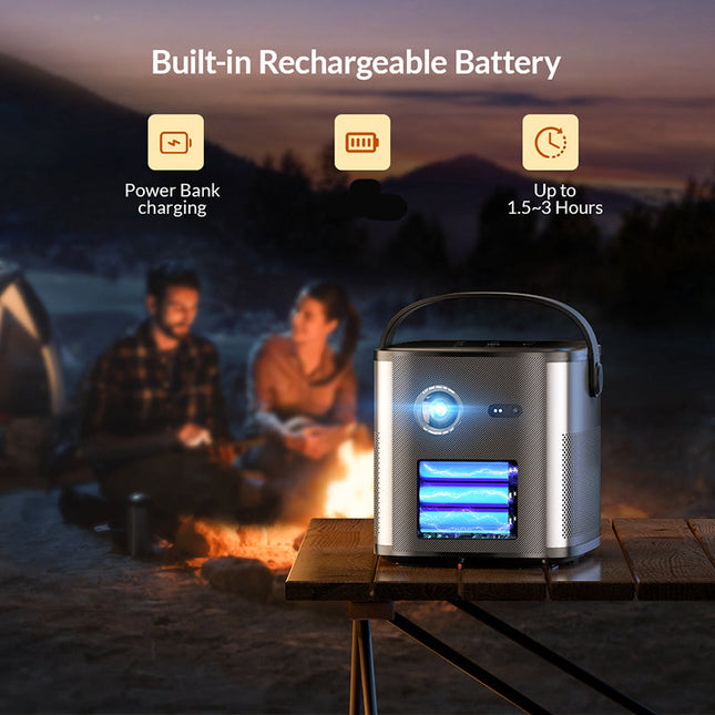 Compact Portable Projector 4K 1080p Auto Focus Android 9.0 500 ANSI 3H Battery