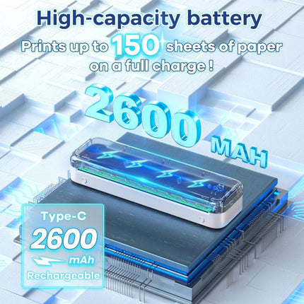 Portable A4 Thermal Printer 300 DPI – Rechargeable 2600mAh Battery, 15mm/s Fast Printing