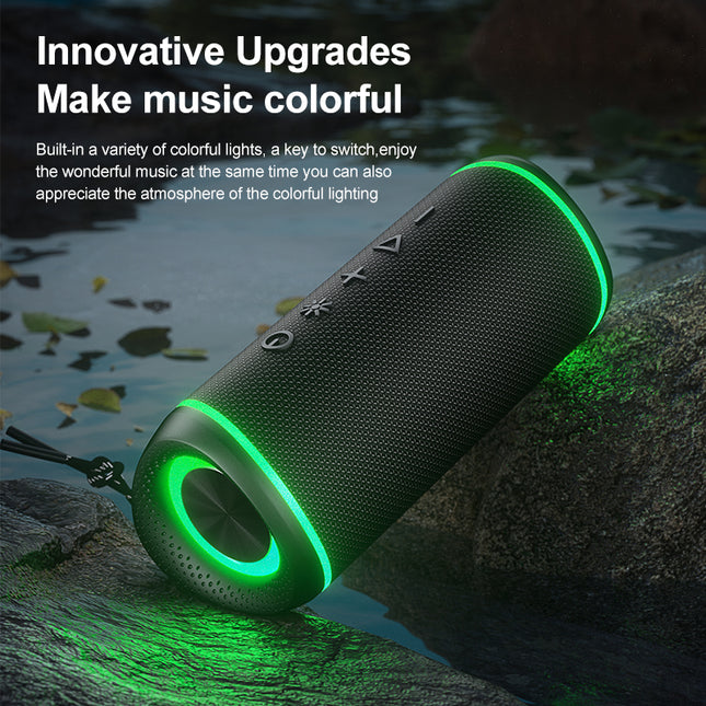 Portable Bluetooth Speaker with RGB LED Lights, IP65 Waterproof, 10W Stereo Sound & TF Card Support