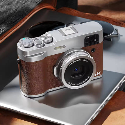 5K Dual-Lens Digital Camera with Front and Rear Sensors, 2.8" LCD, and Rechargeable Battery