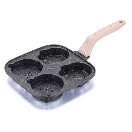 4-Cup Nonstick Egg Pan with Wooden Handle for Gas & Induction Cooking