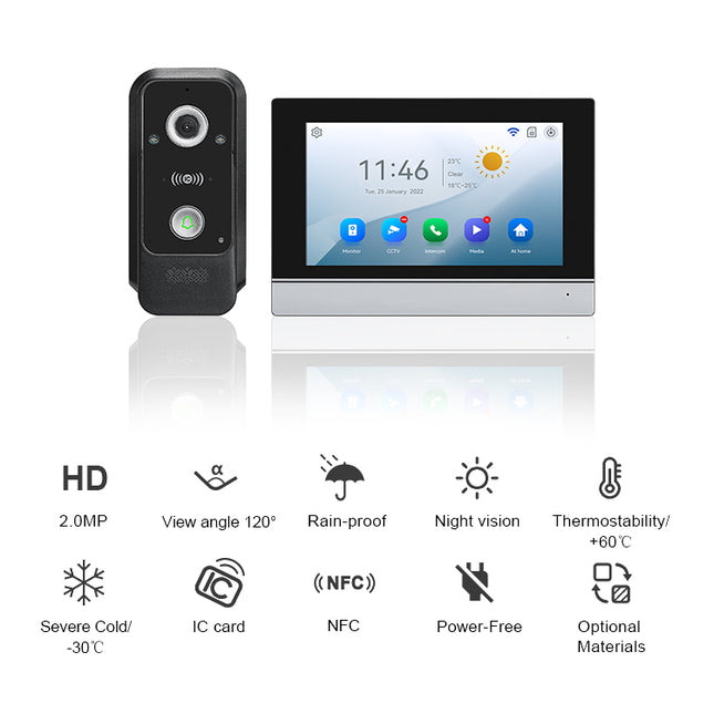 Smart Video Door Phone with 7 Inch IPS Monitor, Night Vision, Motion Detection & IP65 Camera