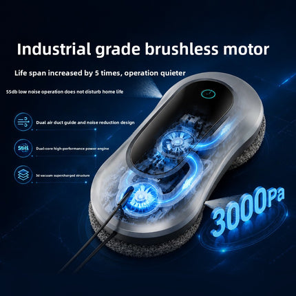 Smart Robotic Window Cleaner with Dual Water Jets, 3000Pa Suction & Remote Control