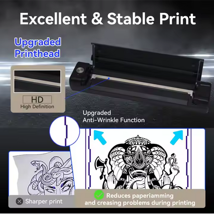 Portable A4 Thermal Tattoo Printer 203 DPI Cordless 1200mAh Battery Fast 15mm/s Print