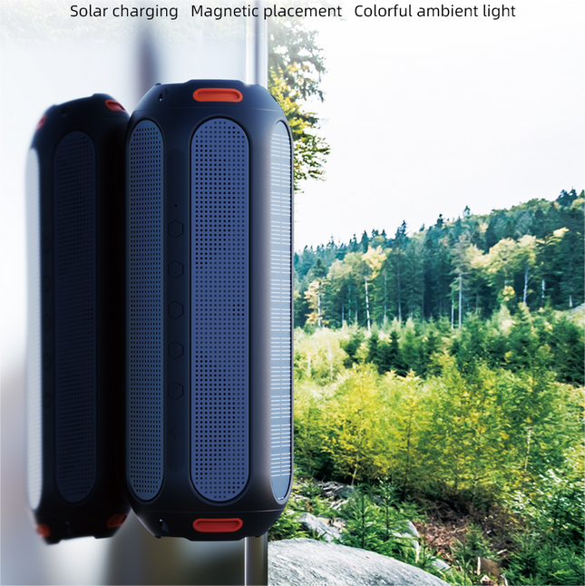Portable 20W Bluetooth Speaker with RGB LED Lights, Solar Charging, IPX6 Waterproof, 5000mAh Battery