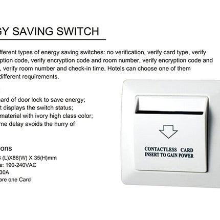 Smart Hotel RFID Key Card Power Switch for Room Energy Management