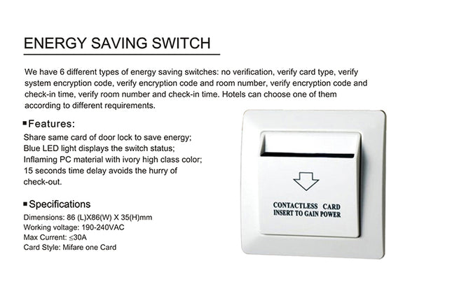 RFID Hotel Power Saving Card Switch 220V 30A with Card Detection for Guest Room Energy Control