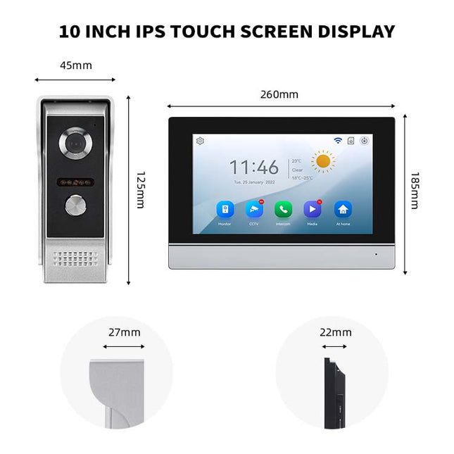 1080P Smart Video Door Intercom System with 7 Inch IPS Touch Screen, 2 Cameras & 2 Door Locks, IP65 Night Vision