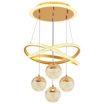 Modern Gold LED Hanging Chandelier Light with Remote Control Elegant Minimalist Ceiling Fixture for Dining Stair Spaces