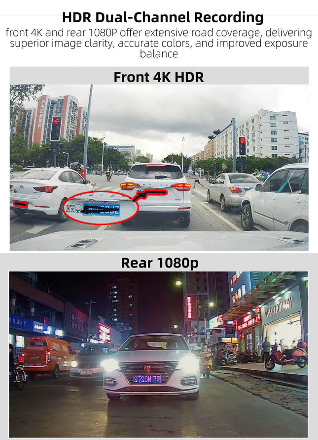 4K Front & 1080P Rear Dash Camera with WiFi, 3" IPS Display, G-Sensor and 24H Parking Monitor