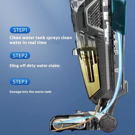 Portable 2-in-1 Cordless Vacuum Mop 12–15kPa Suction 2600mAh Battery Edge Cleaning & Voice Function 40min Runtime