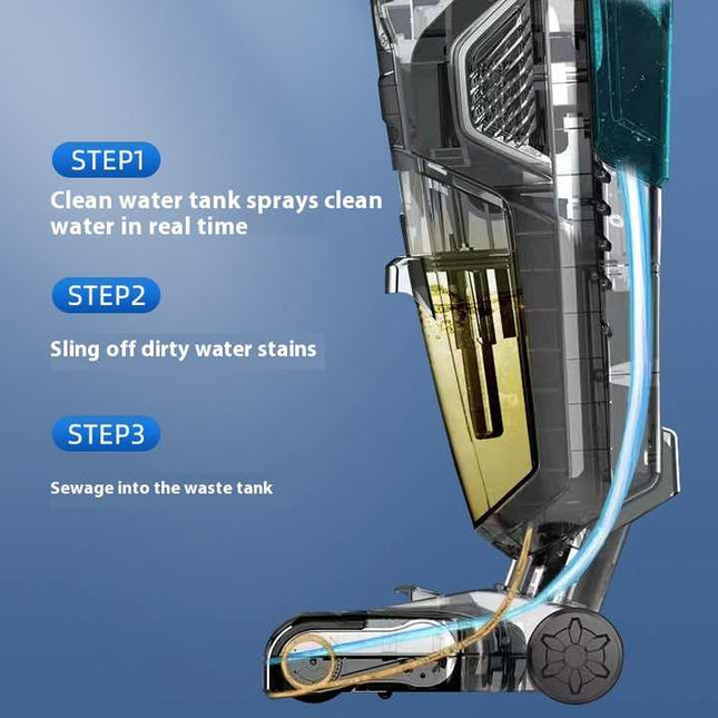 Portable 2-in-1 Cordless Vacuum Mop 12–15kPa Suction 2600mAh Battery Edge Cleaning & Voice Function 40min Runtime