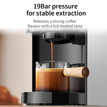 Stainless Steel Coffee Machine with 19 Bar Pressure for Capsules and Ground Coffee
