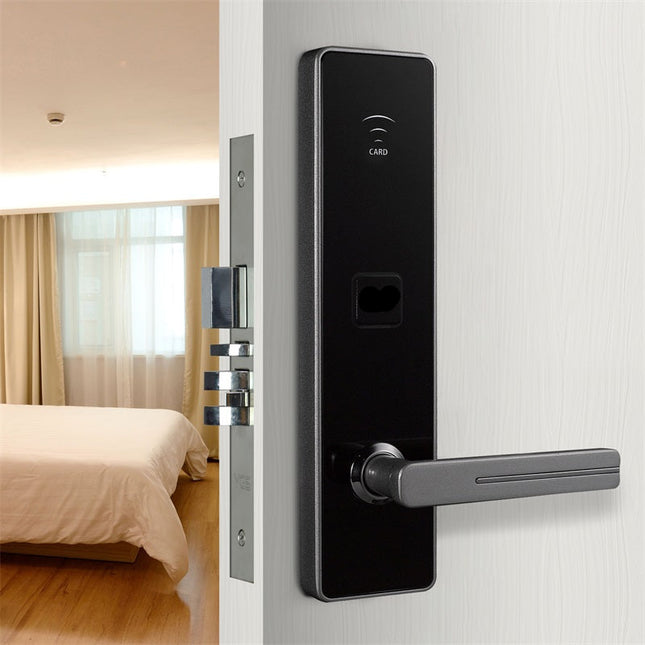 Electronic RFID Hotel Door Lock with LED Light, Card Reader, Brushed Silver Finish