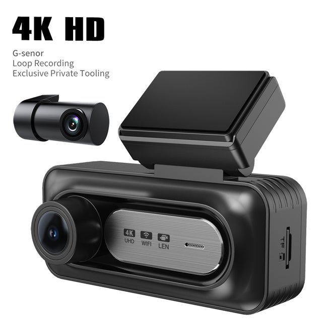 Portable 4K Dual Dash Camera with Rear 1080P Recording, WiFi App Control and GPS Logging