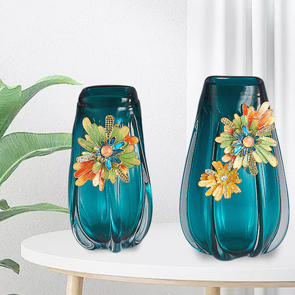 Modern Crystal Glass Enamel Vase Matte Finish Tabletop Décor, Chinese-Inspired Design