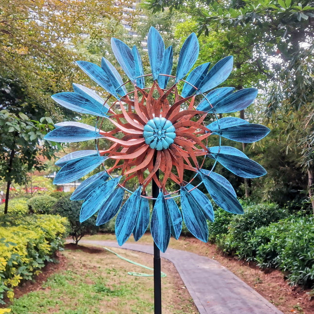 Rotating Metal Windmill Garden Decor – Dual Motion Outdoor Yard Spinner