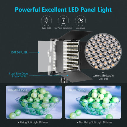 Portable 660-LED Studio Light Panel with Durable Alloy Frame & AC Power